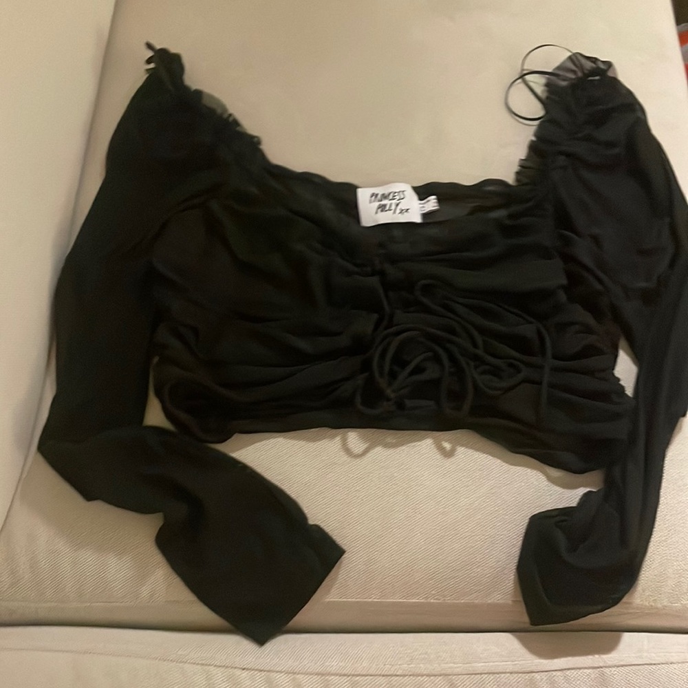 mesh crop long sleeve lace up top, princess polly size 10